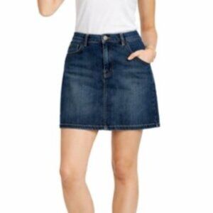LANDS END Womens Denim Skirt Size 16 Blue Short Jean Skirt Pockets Zip Close